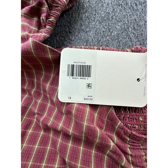 Levis Shirt Womens 1X Dark Red Plaid Shirred Cropped‎ Front Tie Smocked Top New - Picture 9 of 16